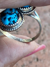 Load image into Gallery viewer, Navajo 2 Stone Turquoise And Sterling Silver Adjustable Ring