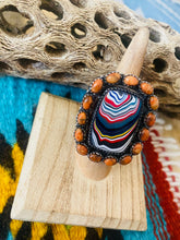 Load image into Gallery viewer, Handmade Sterling Silver, Fordite &amp; Orange Mohave Cluster Adjustable Ring