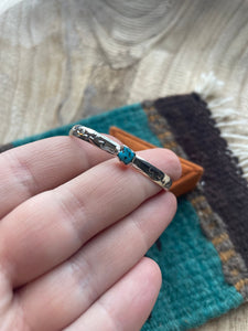 Navajo Sterling Silver And Turquoise Baby Adjustable Cuff Bracelet
