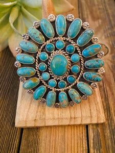 Navajo Kingman Turquoise & Sterling Silver Adjustable Cluster Ring