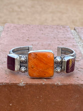 Load image into Gallery viewer, Navajo Orange &amp; Purple Spiny &amp; Sterling Silver Cuff Bracelet