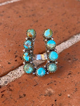 Load image into Gallery viewer, Handmade Horseshoe Sterling Silver &amp; Natural Royston Turquoise Cluster Ring