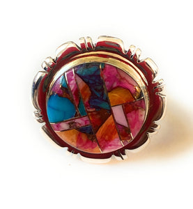 Navajo Sterling Silver & Pink Dream Mohave Inlay Ring Size 7.5