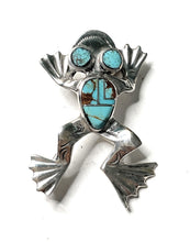 Load image into Gallery viewer, Navajo Number 8 Turquoise Inlay Frog Pendant Pin