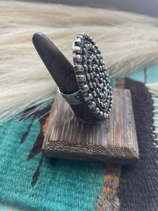 Navajo Sterling Silver Adjustable Circle Statement Ring Signed