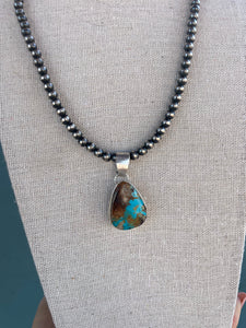 Navajo Turquoise And Sterling Silver Pendant Signed