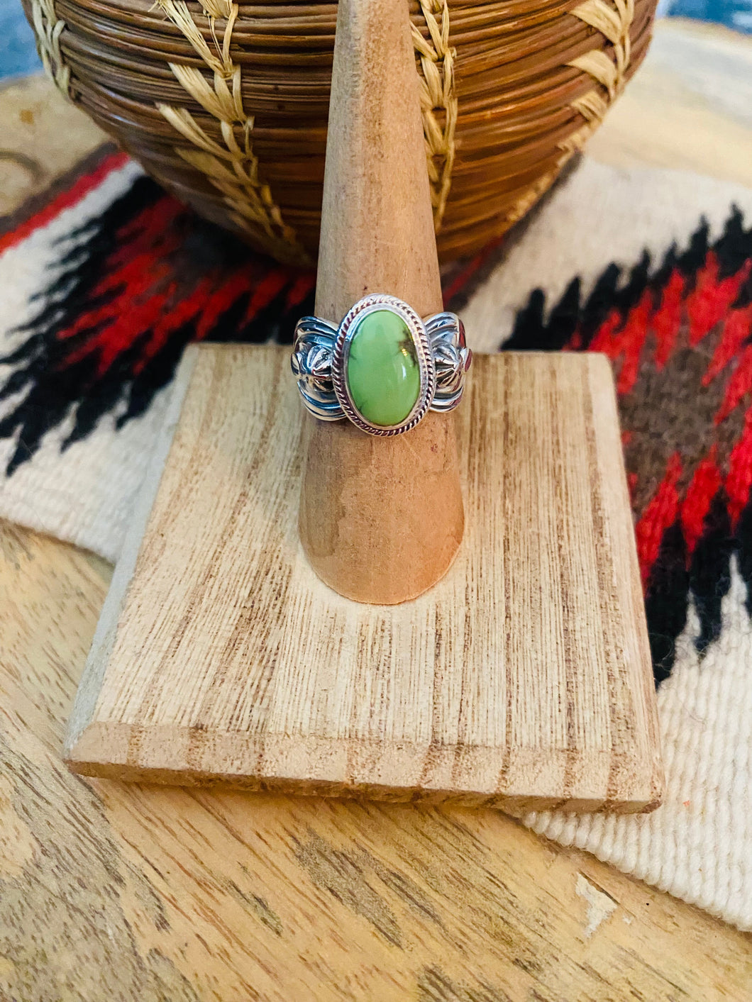 Navajo Sonoran Gold Turquoise & Sterling Silver Ring Size 7