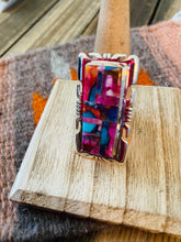 Load image into Gallery viewer, Navajo Sterling Silver &amp; Pink Dream Mohave Rectangle Inlay Ring Size 8.25