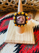 Load image into Gallery viewer, Handmade Sterling Silver, Fordite &amp; Orange Mohave Cluster Adjustable Ring