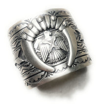 Load image into Gallery viewer, Sterling Silver Navajo Stamped Thunderbird Cuff Bracelet Made By Rick Enrique