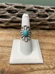 Navajo Flower Turquoise And Sterling Silver Ring