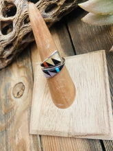 Load image into Gallery viewer, Zuni Sterling Silver &amp; Multi Stone Inlay Adjustable Ring