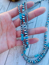 Load image into Gallery viewer, Navajo Turquoise &amp; Sterling Silver Pearl Triple Strand Beaded 20” Necklace