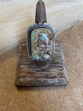 Load image into Gallery viewer, Navajo Turquoise &amp; Sterling Silver Ring Size 8.5 Signed Russell Sam