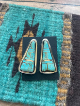 Load image into Gallery viewer, Number 8 Turquoise Inlay &amp; Sterling Silver Triangle Post Earrings