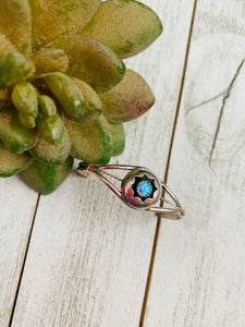 Navajo Sterling Silver & Blue Opal Baby Cuff Bracelet