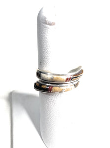 Old Pawn Navajo Sterling Silver, Tigers Eye, Onyx & Coral Inlay Ring Size 6