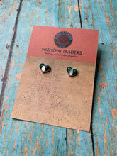 Load image into Gallery viewer, Zuni Sterling Silver, Malachite, Mother of Pearl Stud Heart Earrings
