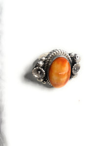 Old Pawn Navajo Sterling Silver & Orange Spiny Ring Size 8.5