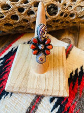 Load image into Gallery viewer, Handmade Sterling Silver, Fordite &amp; Coral Cluster Adjustable Ring