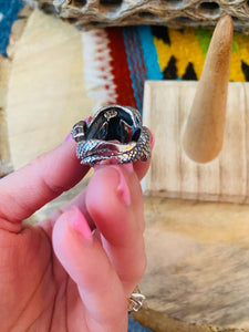 Handmade Sterling Silver Skull Snake Adjustable Ring