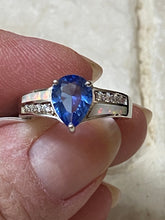 Load image into Gallery viewer, Old Pawn Sapphire, Cubic Zirconia, white Opal Sterling silver Ring Size 7.5