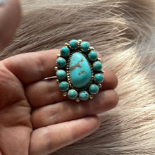 Load image into Gallery viewer, Navajo Turquoise &amp; Sterling Silver Ring Size 8.5 Signed Robert Shakey