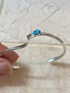 Navajo Sterling Silver Twist & Kingman Turquoise Stacker Cuff Bracelet