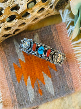 Load image into Gallery viewer, Navajo Old Pawn Vintage Turquoise, Coral &amp; Sterling Silver Cuff Bracelet