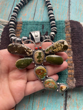 Load image into Gallery viewer, Navajo Sterling Silver, Turquoise &amp; Coral Dragonfly Necklace By Patrick Yazzie