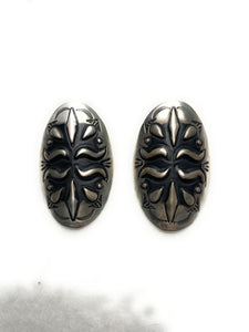 Navajo Sterling Silver Concho Earrings Stamped By Tahe