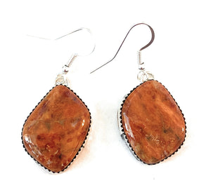 Navajo Sterling Silver & Orange Spiny Dangle Earrings