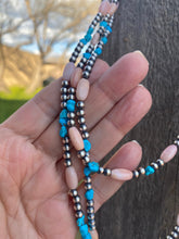 Load image into Gallery viewer, Navajo Sterling Silver Pearls with Kingman Turquoise and Pink Conch