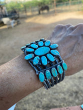 Load image into Gallery viewer, Navajo Jacqueline Silver Royston Turquoise &amp; Sterling Cluster Cuff
