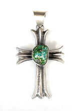 Load image into Gallery viewer, Navajo Sterling Silver &amp; Sonoran Gold Turquoise Cross Pendant By Chimney Butte