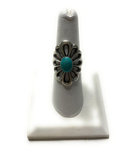 Navajo Flower Turquoise And Sterling Silver Ring