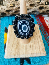Load image into Gallery viewer, Handmade Sterling Silver, Fordite &amp; Onyx Cluster Adjustable Ring