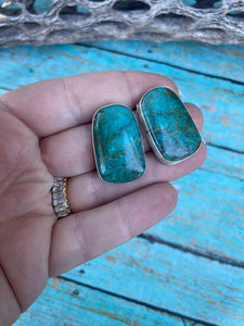 Navajo Sterling Silver & Turquoise Post Earrings Signed P Skeets