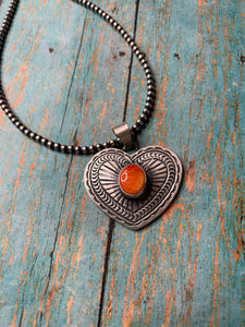 Navajo Orange Spiny & Sterling Silver Heart Pendant