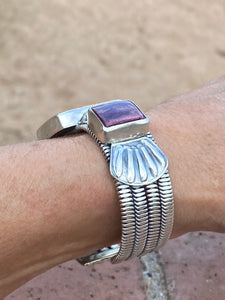 Navajo Orange & Purple Spiny & Sterling Silver Cuff Bracelet