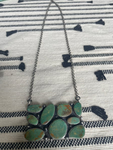 Navajo Sterling Silver & Turquoise Rectangle Necklace By Jacquline Silver