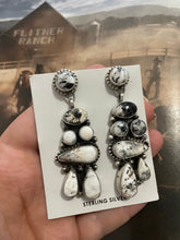 Load image into Gallery viewer, Navajo White Buffalo Cluster Dangle Earrings By Sheila Becenti