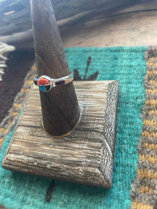 Navajo Sterling Silver & Multi Stone Inlay Ring Size 7.5