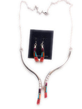 Load image into Gallery viewer, Navajo Sterling Silver &amp; Multi Stone Inaly Necklace Earrings Set Signed