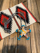 Load image into Gallery viewer, Navajo Multi Stone Spice, Turquoise &amp; Sterling Silver Star Necklace Signed
