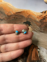 Load image into Gallery viewer, Beautiful Navajo Turquoise And Sterling Silver Leaf Studs