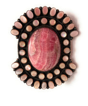 Load image into Gallery viewer, Navajo Sterling Silver, Mother of Pearl &amp; Rhodochrosite Cluster Adjustable Ring