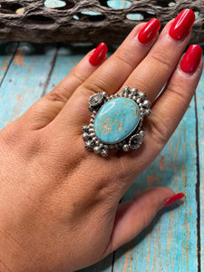 Old Pawn Navajo Sterling Silver & Turquoise Ring Size Adjustable