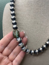 Load image into Gallery viewer, Navajo Sterling Silver Pearl 12mm Beaded Necklace With Natural #8 Stone 18INCH