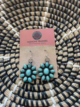 Load image into Gallery viewer, Navajo Sterling Silver &amp; Turquoise Cluster Dangle Earrings Signed